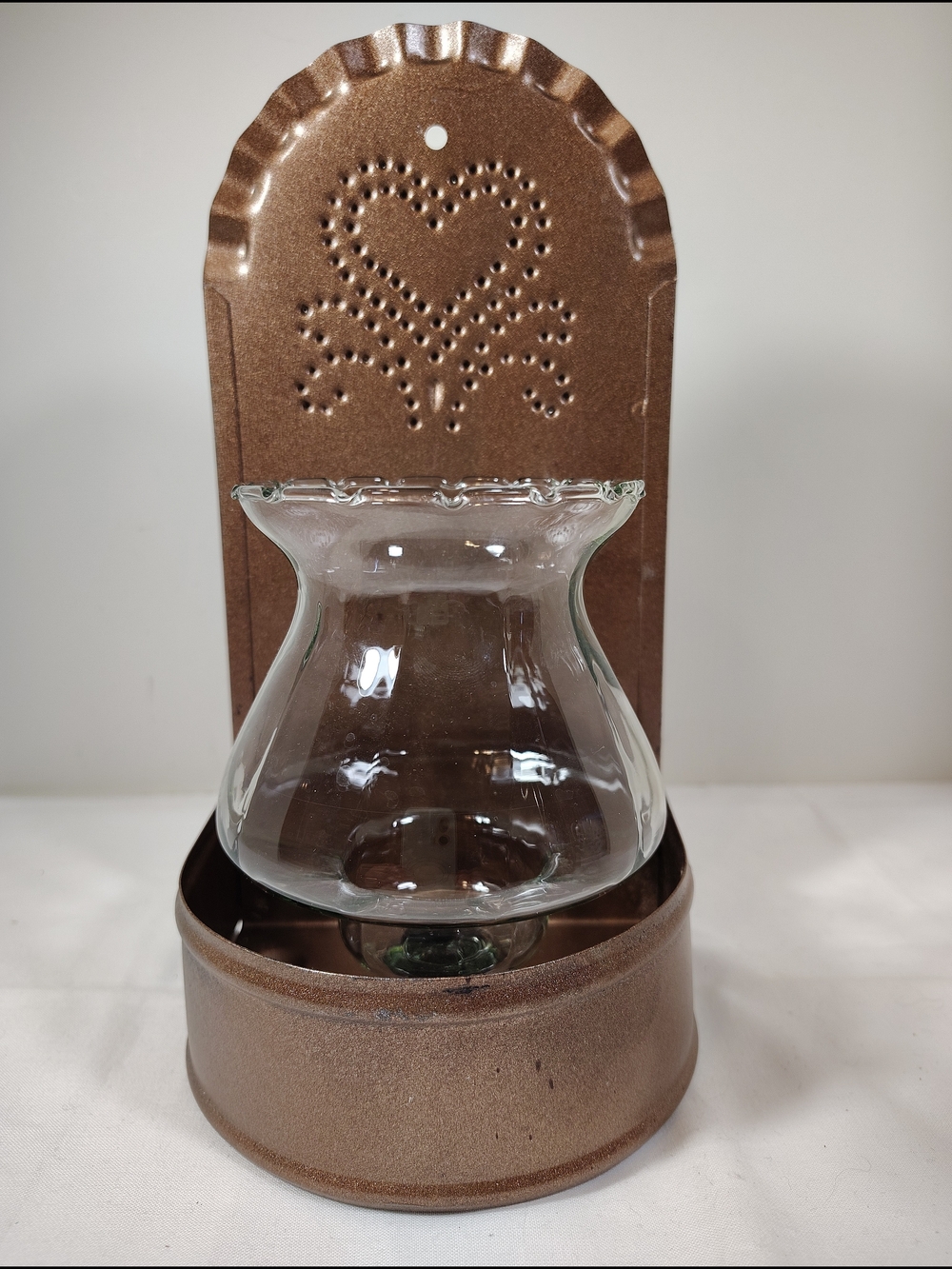 Rust Brown Wall Candle Sconce with Clear Glass Insert
